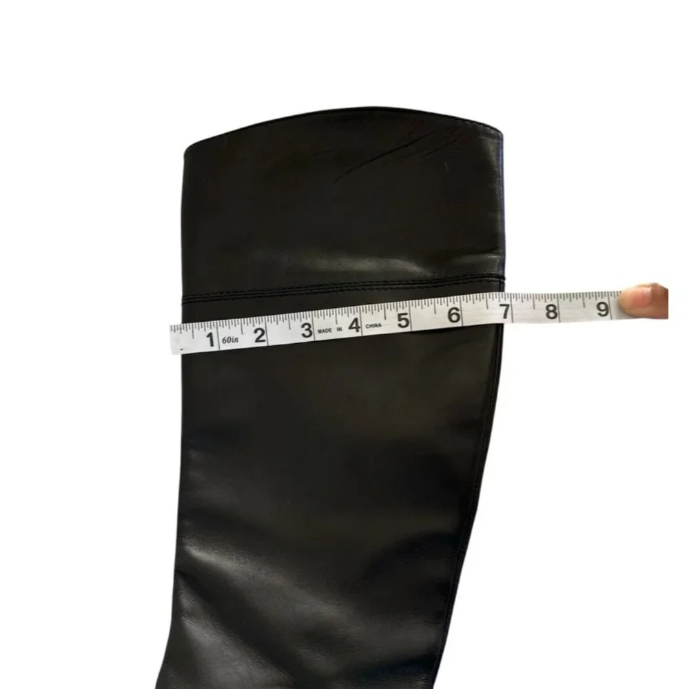 Vintage Galo Italy Womens Black Leather Knee High Riding Boots Low Heel EU 38.5